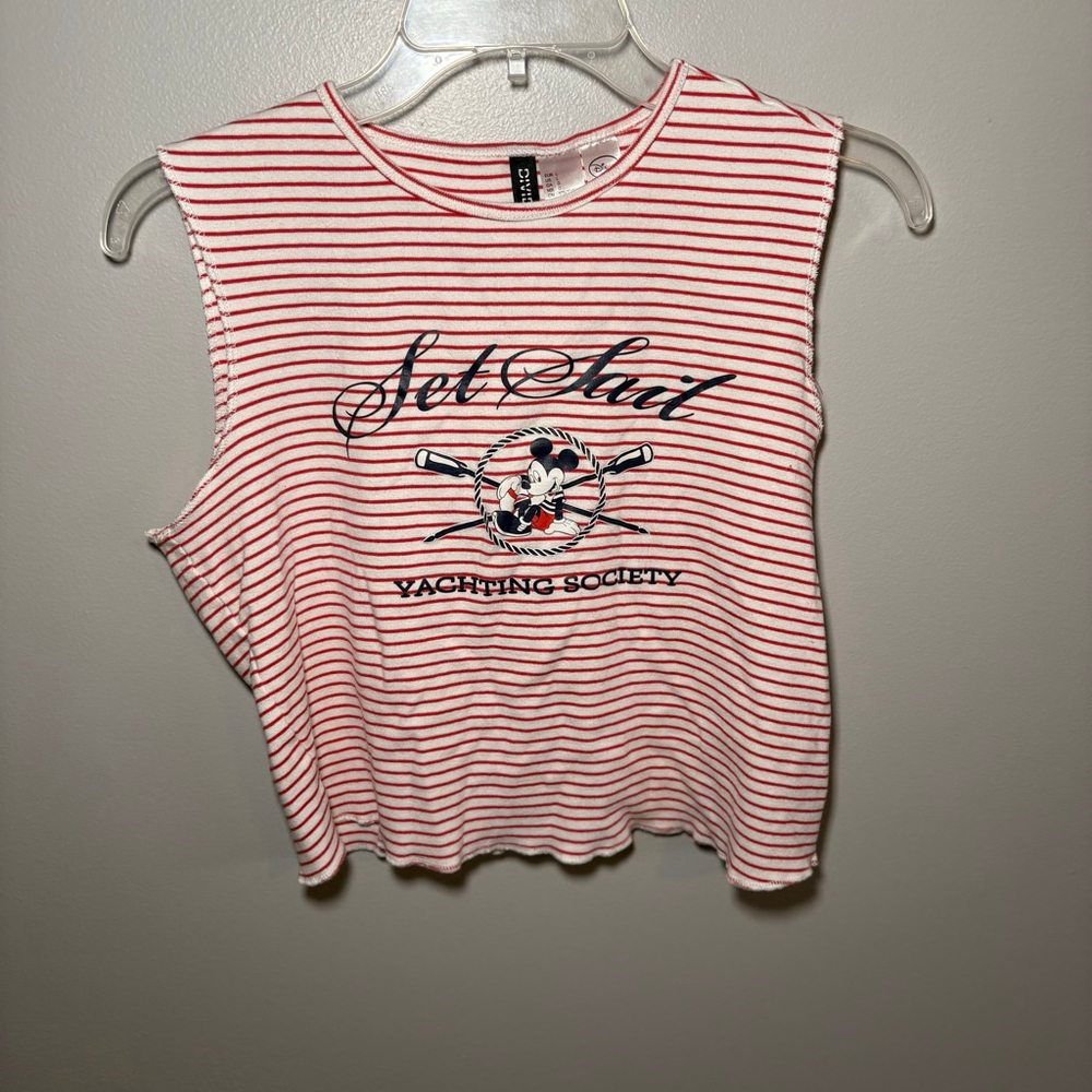 Women's H&M Disney‎ Mickey Mouse Striped Tank Top L White Red
